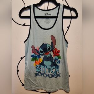 Light Blue Stitch and Floral Tank Top
